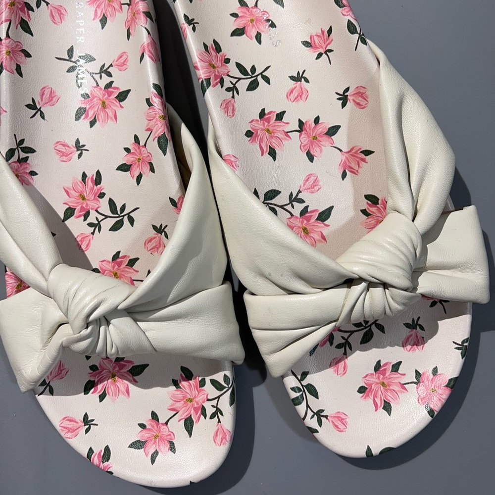 Draper James Pink and White Sandals with Bow Detail